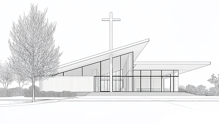 JPG 디자인 현대건축 기독교 십자가 일러스트 사람없음 성당 교회 설계도 흰색 스케치 라인아트 예배 미니멀 국내일러스트 AI일러스트 AI콘텐츠 건축 종교 선 컬러 종교건축 건설업 미술 건물 파일형식