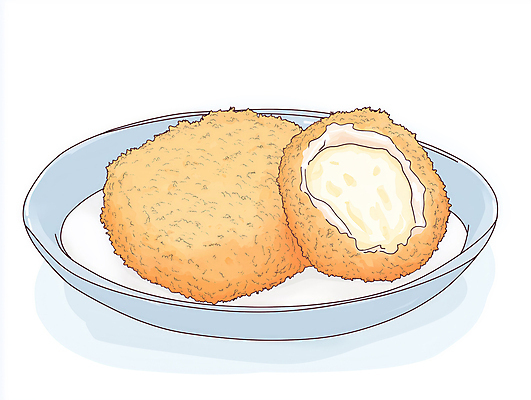 JPG 접시 일러스트 단면 따뜻함 사람없음 갈색 전통음식 애피타이저 크로켓 핸드메이드 국내일러스트 AI일러스트 AI콘텐츠 전통 식기 음식 컬러 튀김 파일형식