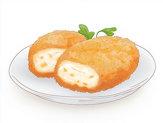 JPG 접시 일러스트 단면 따뜻함 사람없음 갈색 전통음식 애피타이저 크로켓 핸드메이드 국내일러스트 AI일러스트 AI콘텐츠 전통 식기 음식 컬러 튀김 파일형식