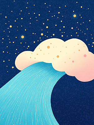 JPG 구름 물결 파도 바다 일러스트 자연 밤하늘 하늘 산 사람없음 물 파란색 편안함 신비 언덕 환상 초현실주의 차분 국내일러스트 AI일러스트 AI콘텐츠 자연요소 컬러 컨셉 감각 야간 생태계 파일형식