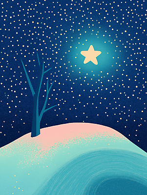 JPG 나무 별 야경 일러스트 자연 밤하늘 산 그림자 사람없음 파란색 고요 신비 언덕 별빛 몽환 환상 초현실주의 국내일러스트 AI일러스트 AI콘텐츠 자연요소 식물 컬러 컨셉 하늘 빛 야간 생태계 파일형식 풍경_경치