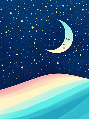 JPG 행복 야경 일러스트 자연 밤하늘 산 사람없음 파란색 고요 꿈 달 잠 초승달 편안함 언덕 긍정적 몽환 환상 초현실주의 국내일러스트 AI일러스트 AI콘텐츠 자연요소 감정 컬러 컨셉 하늘 감각 야간 생태계 파일형식 풍경_경치