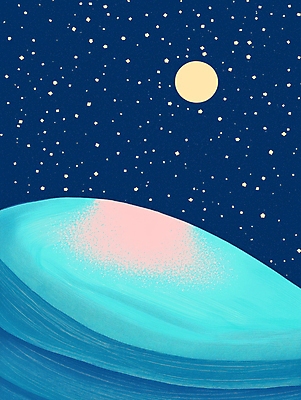 JPG 야경 일러스트 자연 밤하늘 산 사람없음 파란색 빛 고요 달 신비 언덕 몽환 환상 초현실주의 국내일러스트 AI일러스트 AI콘텐츠 자연요소 컬러 컨셉 하늘 야간 생태계 파일형식 풍경_경치