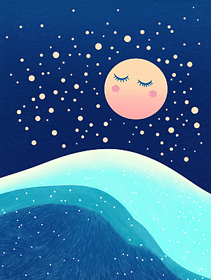 JPG 야경 일러스트 자연 밤하늘 산 사람없음 파란색 빛 고요 달 신비 언덕 몽환 환상 초현실주의 국내일러스트 AI일러스트 AI콘텐츠 자연요소 컬러 컨셉 하늘 야간 생태계 파일형식 풍경_경치