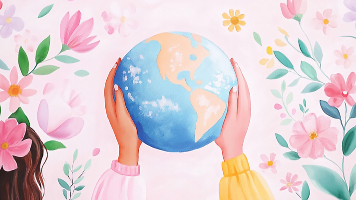 JPG 손 꽃 행복 지구 분홍색 일러스트 자연 사랑 신체부위 평화 자연보호 환경 보호 국내일러스트 AI일러스트 AI콘텐츠 식물 감정 컬러 컨셉 사람 생태계 파일형식