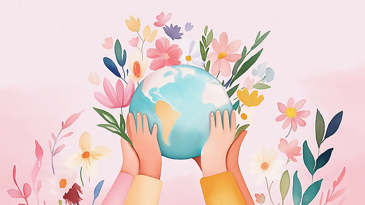 JPG 식물 손 꽃 지구 분홍색 일러스트 자연 사랑 신체부위 평화 자연보호 환경 보호 국내일러스트 AI일러스트 AI콘텐츠 감정 컬러 컨셉 사람 생태계 파일형식
