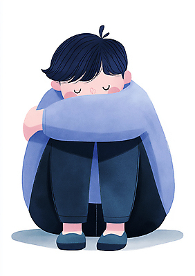 JPG 전신 남자 감정 어린이 일러스트 한명 앉기 소년 파란색 슬픔 좌절 고독 감성 소년한명만 국내일러스트 AI일러스트 AI콘텐츠 1 컬러 컨셉 모션 사람 남자한명만 소년만 파일형식