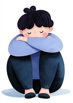 JPG 전신 남자 감정 어린이 일러스트 한명 앉기 소년 파란색 슬픔 좌절 고독 감성 소년한명만 국내일러스트 AI일러스트 AI콘텐츠 1 컬러 컨셉 모션 사람 남자한명만 소년만 파일형식