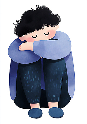 JPG 전신 남자 감정 어린이 일러스트 한명 앉기 소년 파란색 슬픔 좌절 고독 감성 소년한명만 국내일러스트 AI일러스트 AI콘텐츠 1 컬러 컨셉 모션 사람 남자한명만 소년만 파일형식