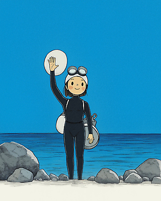 JPG 여자 바다 일러스트 한명 성인 파란색 제주도 수중 수영 돌_바위 잠수 잠수복 해녀 해녀복장 성인여자한명만 국내일러스트 AI일러스트 AI콘텐츠 직업 1 옷 컬러 한국 사람 수상스포츠 여자한명만 성인여자만 파일형식