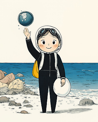 JPG 여자 바다 일러스트 한명 성인 파란색 제주도 수중 수영 돌_바위 잠수 잠수복 해녀 해녀복장 성인여자한명만 국내일러스트 AI일러스트 AI콘텐츠 직업 1 옷 컬러 한국 사람 수상스포츠 여자한명만 성인여자만 파일형식