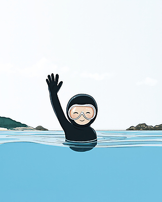 JPG 여자 바다 일러스트 한명 성인 파란색 제주도 수중 수영 돌_바위 잠수 잠수복 해녀 해녀복장 성인여자한명만 국내일러스트 AI일러스트 AI콘텐츠 직업 1 옷 컬러 한국 사람 수상스포츠 여자한명만 성인여자만 파일형식