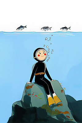 JPG 여자 바다 일러스트 한명 성인 파란색 제주도 수중 수영 돌_바위 잠수 잠수복 해녀 해녀복장 성인여자한명만 국내일러스트 AI일러스트 AI콘텐츠 직업 1 옷 컬러 한국 사람 수상스포츠 여자한명만 성인여자만 파일형식