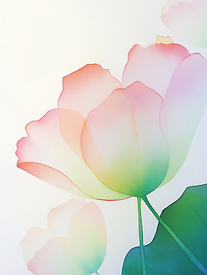 JPG 꽃 예술 잎 일러스트 자연 페인팅 수채화 사람없음 분위기 그림 연분홍색 국내일러스트 AI일러스트 AI콘텐츠 식물 분홍색 컨셉 생태계 파일형식