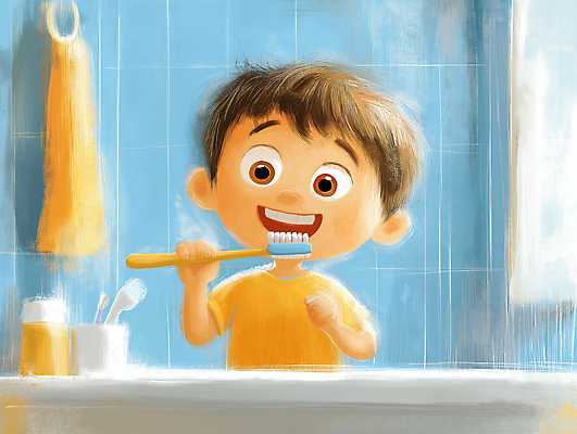JPG 남자 행복 어린이 일러스트 한명 웃음 소년 일상 파란색 귀여움 깨끗함 욕실 양치 위생 칫솔 세면대 습관 소년한명만 국내일러스트 AI일러스트 AI콘텐츠 1 감정 컬러 컨셉 표정 사람 라이프 위생용품 청결 남자한명만 소년만 파일형식
