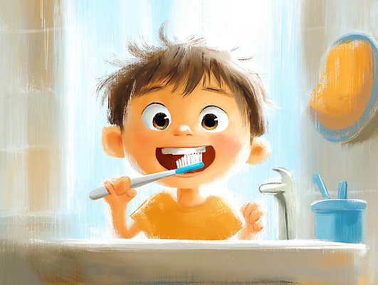 JPG 남자 행복 어린이 일러스트 한명 웃음 소년 일상 파란색 귀여움 깨끗함 욕실 양치 위생 칫솔 세면대 습관 소년한명만 국내일러스트 AI일러스트 AI콘텐츠 1 감정 컬러 컨셉 표정 사람 라이프 위생용품 청결 남자한명만 소년만 파일형식