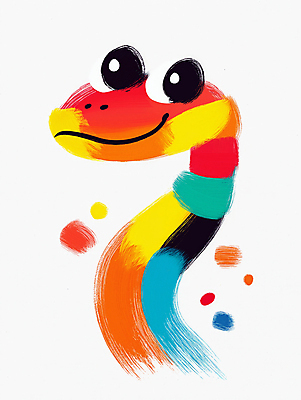 JPG 동물 일러스트 추상 사람없음 컬러풀 뱀띠 만화 뱀캐릭터 생동감 창의성 국내일러스트 AI일러스트 AI콘텐츠 컬러 동물캐릭터 무늬 십이지신 뱀 파일형식