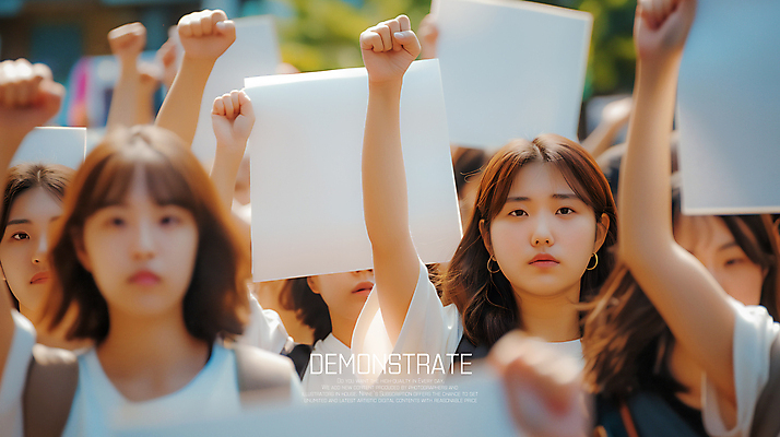 PSD 편집이미지 배너 여자 여러명 성인 주먹 팻말 군중 시위 집회 의료성형뷰티 성인여자만 시위대 이미지편집 편집실사 다수 모션 프레임 사람 CG 여자만 성인만 파일형식