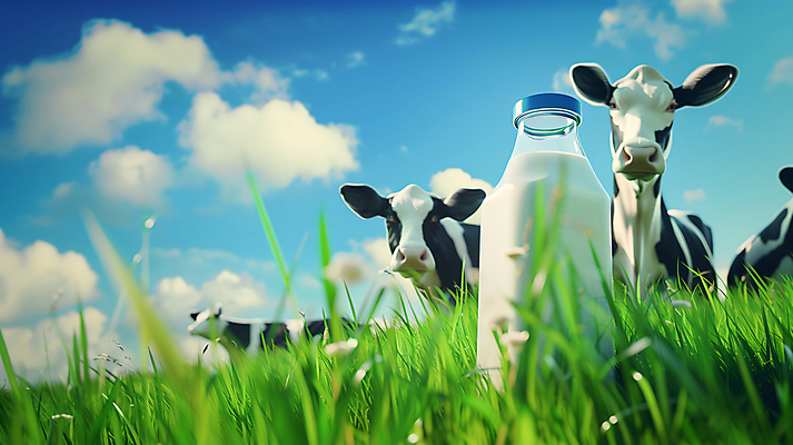 JPG 편집이미지 자연 하늘 잔디 사람없음 우유 우유병 젖소 목업 편집실사 AI포토 AI콘텐츠 식물 병_용기 유제품 소 CG 생태계 파일형식