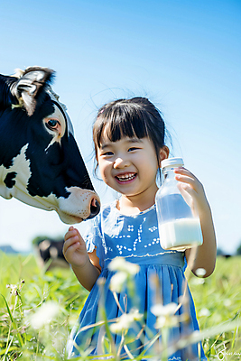 JPG 편집이미지 여자 어린이 자연 한명 소녀 우유 우유병 젖소 의료성형뷰티 소녀한명만 편집실사 AI인물포토 AI콘텐츠 1 병_용기 유제품 사람 소 CG 생태계 여자한명만 소녀만 파일형식 AI포토