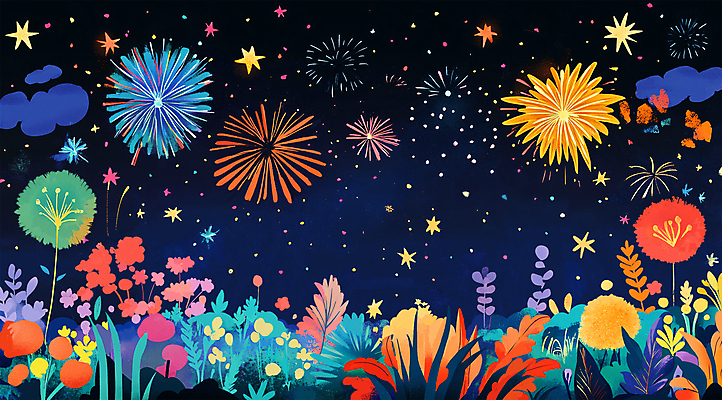 PSD 꽃 일러스트 동화 불꽃놀이 사람없음 빛 컬러풀 축제 화려 야간 크레파스 국내일러스트 자연요소 식물 컬러 컨셉 놀이 학용품 파일형식