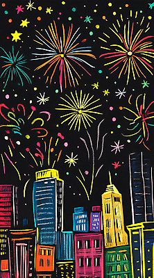 PSD 일러스트 동화 불꽃놀이 빌딩 사람없음 빛 컬러풀 축제 도시 화려 야간 크레파스 국내일러스트 자연요소 컬러 컨셉 놀이 학용품 건물 파일형식