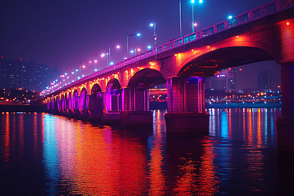 JPG 편집이미지 야경 사람없음 빛 강 축제 화려 분수 한강 네온 편집실사 AI포토 AI콘텐츠 컨셉 서울 야간 CG 랜드마크 파일형식 풍경_경치