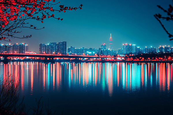 JPG 편집이미지 야경 사람없음 빛 강 축제 화려 분수 한강 네온 편집실사 AI포토 AI콘텐츠 컨셉 서울 야간 CG 랜드마크 파일형식 풍경_경치