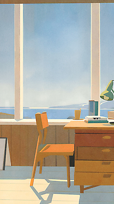 JPG 바다 의자 일러스트 창문 실내 풍경 사람없음 책 컵 인테리어 공간 스탠드 편안함 책상 서랍장 국내일러스트 AI일러스트 AI콘텐츠 식기 디자인 가구 조명 내부 감각 파일형식