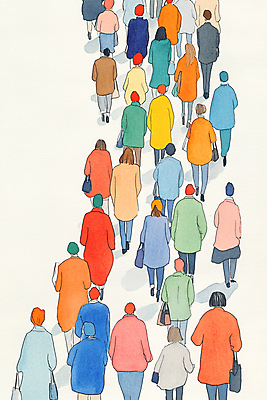 JPG 전신 여자 남자 일러스트 여러명 컬러풀 걷기 군중 드로잉 국내일러스트 AI일러스트 AI콘텐츠 컬러 다수 모션 미술 사람 파일형식