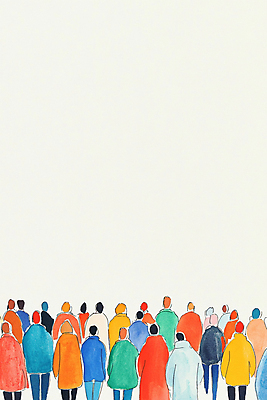 JPG 전신 여자 남자 일러스트 여러명 컬러풀 걷기 군중 드로잉 국내일러스트 AI일러스트 AI콘텐츠 컬러 다수 모션 미술 사람 파일형식