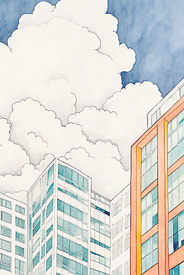 JPG 구름 일러스트 하늘 빌딩 사람없음 도시풍경 컬러풀 도심 국내일러스트 AI일러스트 AI콘텐츠 자연요소 컬러 풍경 건물 도시 파일형식