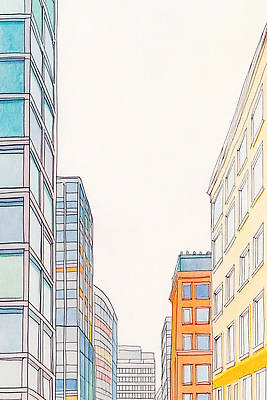 JPG 무료이미지 일러스트 하늘 빌딩 사람없음 도시풍경 컬러풀 도심 국내일러스트 AI일러스트 AI콘텐츠 컬러 풍경 건물 도시 파일형식