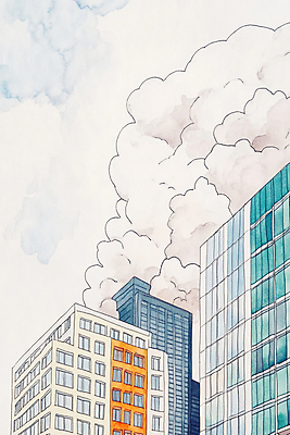 JPG 구름 무료이미지 일러스트 하늘 빌딩 사람없음 도시풍경 컬러풀 도심 국내일러스트 AI일러스트 AI콘텐츠 자연요소 컬러 풍경 건물 도시 파일형식