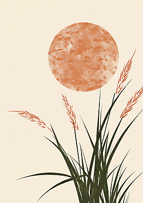 JPG 일러스트 갈대 사람없음 태양 가을 베이지색 국내일러스트 AI일러스트 AI콘텐츠 자연요소 식물 계절 컬러 파일형식