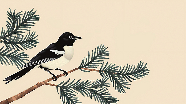 JPG 일러스트 사람없음 가을 소나무 까치 베이지색 국내일러스트 AI일러스트 AI콘텐츠 나무 계절 컬러 조류 파일형식