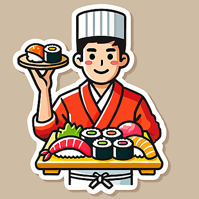 접시 남자 일러스트 한명 웃음 들기 성인 요리사 앞치마 초밥 위생모 일본음식 성인남자한명만 일러캐릭터 AI파일 직업 캐릭터 1 식기 음식 모션 표정 사람 남자한명만 성인남자만 파일형식 벡터