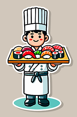 접시 남자 일러스트 한명 웃음 들기 성인 요리사 앞치마 초밥 위생모 일본음식 성인남자한명만 일러캐릭터 AI파일 직업 캐릭터 1 식기 음식 모션 표정 사람 남자한명만 성인남자만 파일형식 벡터