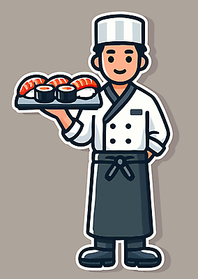 접시 남자 일러스트 한명 웃음 들기 성인 요리사 앞치마 초밥 위생모 일본음식 성인남자한명만 일러캐릭터 AI파일 직업 캐릭터 1 식기 음식 모션 표정 사람 남자한명만 성인남자만 파일형식 벡터