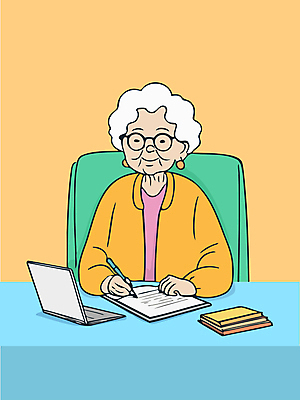 여자 교육 노년 행복 안경 의자 일러스트 한명 상반신 노트북 실버라이프 노후 학습 볼펜 공책 기록 은퇴 노후대책 자기계발 노인여자한명만 국내일러스트 AI파일 1 라이프스타일 잡화 감정 가구 문구용품 사람 성인 전자제품 펜 여자한명만 노인여자만 파일형식 벡터