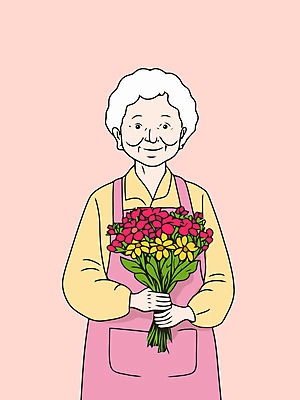 여자 노년 행복 꽃다발 일러스트 한명 들기 상반신 실버라이프 노후 앞치마 은퇴 꽃집 노후대책 자기계발 노인여자한명만 국내일러스트 AI파일 1 라이프스타일 꽃 감정 모션 사람 성인 상점 여자한명만 노인여자만 파일형식 벡터