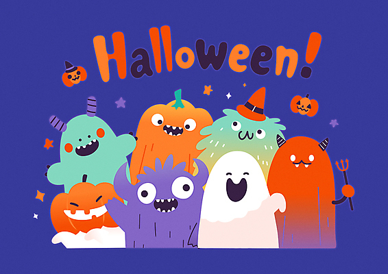 캐릭터 일러스트 호박 타이포그라피 사람없음 파란색 귀여움 할로윈 유령 악마 마녀모자 몬스터 호러 호러캐릭터 국내일러스트 일러캐릭터 AI파일 문자 모자_잡화 컬러 컨셉 채소 공포 파일형식 벡터