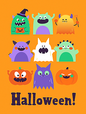 캐릭터 일러스트 호박 타이포그라피 사람없음 귀여움 주황색 할로윈 유령 악마 마녀모자 몬스터 호러 호러캐릭터 국내일러스트 일러캐릭터 AI파일 문자 모자_잡화 컬러 컨셉 채소 공포 파일형식 벡터