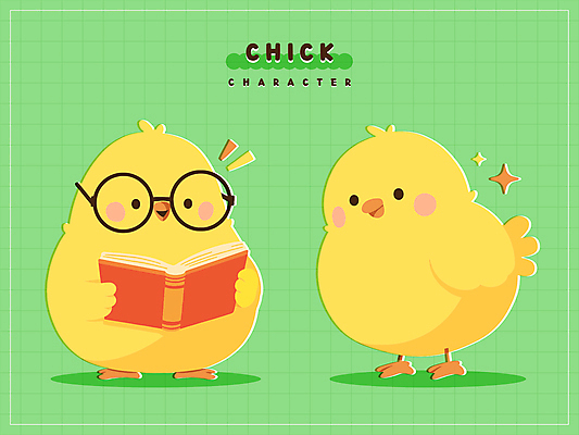 동물 안경 스티커 일러스트 병아리 사람없음 책 반짝임 노란색 귀여움 읽기 일러캐릭터 AI파일 캐릭터 잡화 컬러 컨셉 모션 조류 파일형식 벡터
