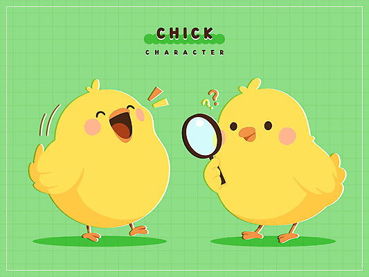 동물 스티커 일러스트 돋보기 병아리 미소 들기 사람없음 노란색 귀여움 물음표 잡기 일러캐릭터 AI파일 캐릭터 기호 컬러 컨셉 모션 조류 표정 파일형식 벡터