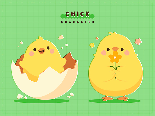 동물 꽃 스티커 일러스트 병아리 들기 사람없음 노란색 귀여움 계란 껍질 일러캐릭터 AI파일 식물 캐릭터 컬러 컨셉 모션 조류 알 파일형식 벡터