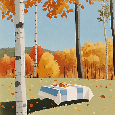 JPG 나무 낙엽 일러스트 수채화 그림자 풍경 잔디 사람없음 소풍 노란색 식탁보 가을 분위기 숲 국내일러스트 AI일러스트 AI콘텐츠 식물 계절 컬러 컨셉 잎 야외활동 파일형식