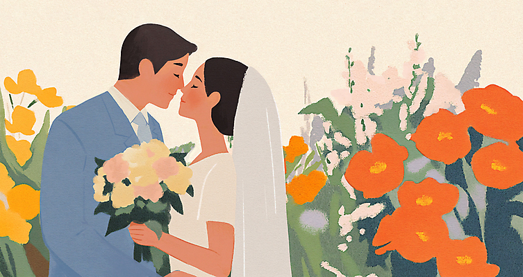 전신 PSD 커플 여자 남자 꽃 부케 웨딩드레스 결혼 일러스트 키스 들기 정장 성인 두명 마주보기 정원 로맨틱 신랑신부 성인만 국내일러스트 식물 드레스 옷 신부_웨딩 꽃다발 신랑 컨셉 관계 모션 사람 이벤트 애정표현 파일형식