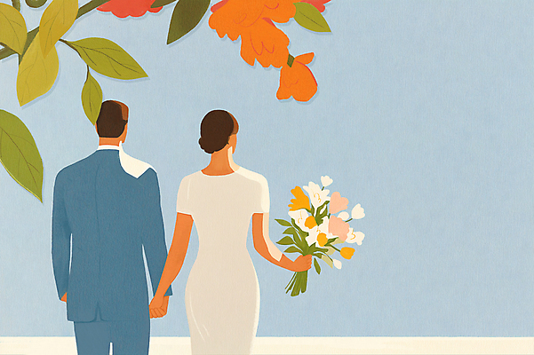 전신 PSD 커플 여자 남자 꽃 부케 웨딩드레스 결혼 일러스트 프레임 들기 정장 성인 두명 손잡기 로맨틱 신랑신부 성인만 국내일러스트 식물 드레스 옷 신부_웨딩 꽃다발 신랑 컨셉 관계 모션 사람 이벤트 파일형식