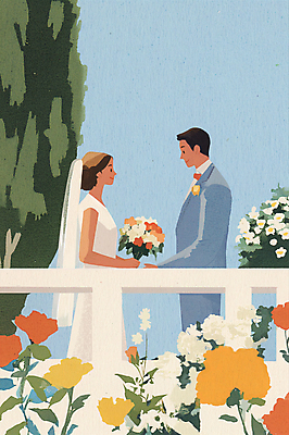 전신 PSD 커플 여자 남자 꽃 부케 웨딩드레스 결혼 일러스트 들기 정장 성인 두명 울타리 마주보기 정원 로맨틱 신랑신부 성인만 국내일러스트 식물 드레스 옷 신부_웨딩 꽃다발 신랑 컨셉 관계 모션 사람 이벤트 담장 파일형식